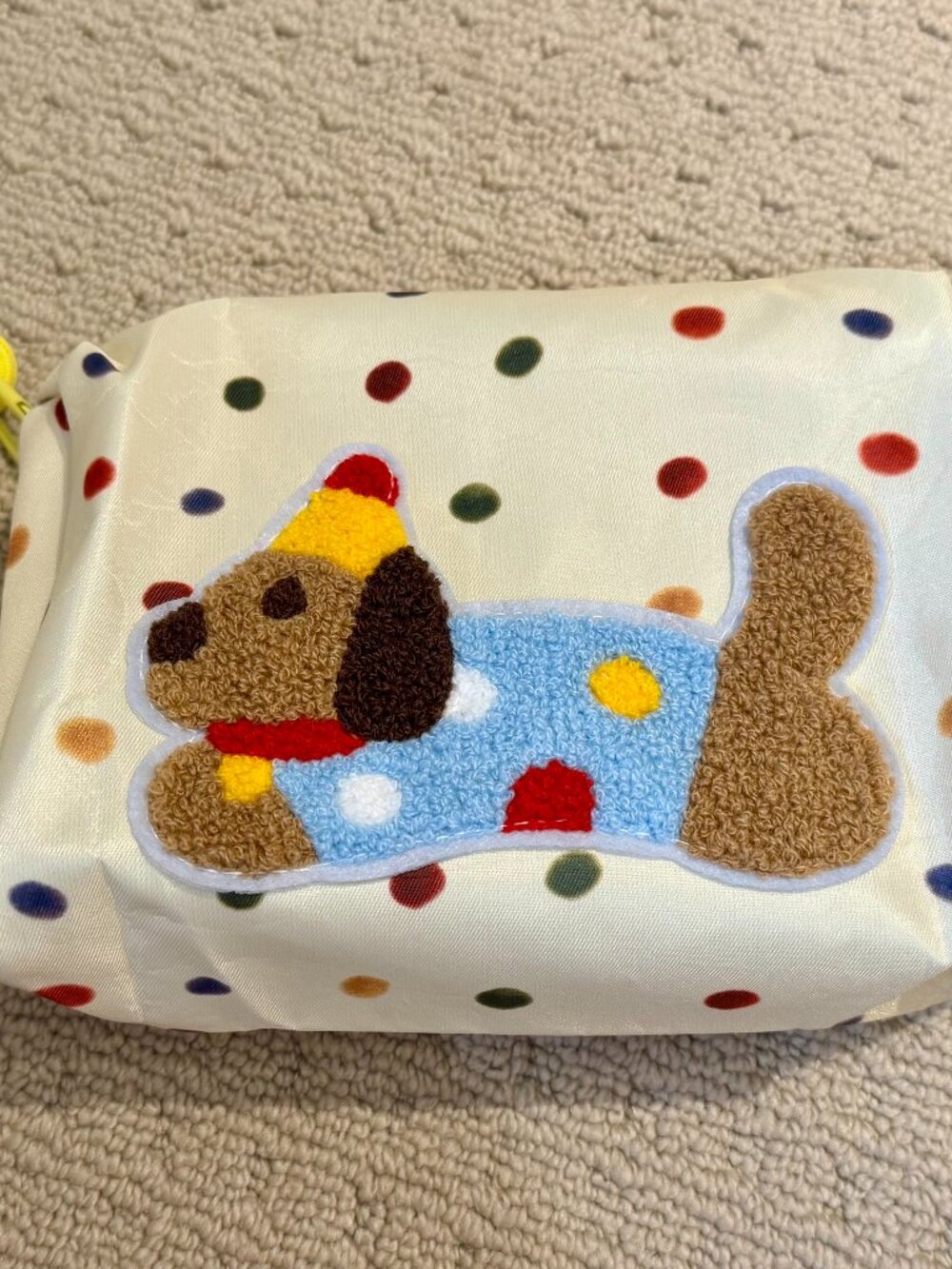 Yellow Polka Dot With Dog Image Makeup Cosmetic Bag/Toys